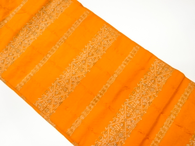 リサイクル　横段に丸紋・菱・花模様織出し名古屋帯